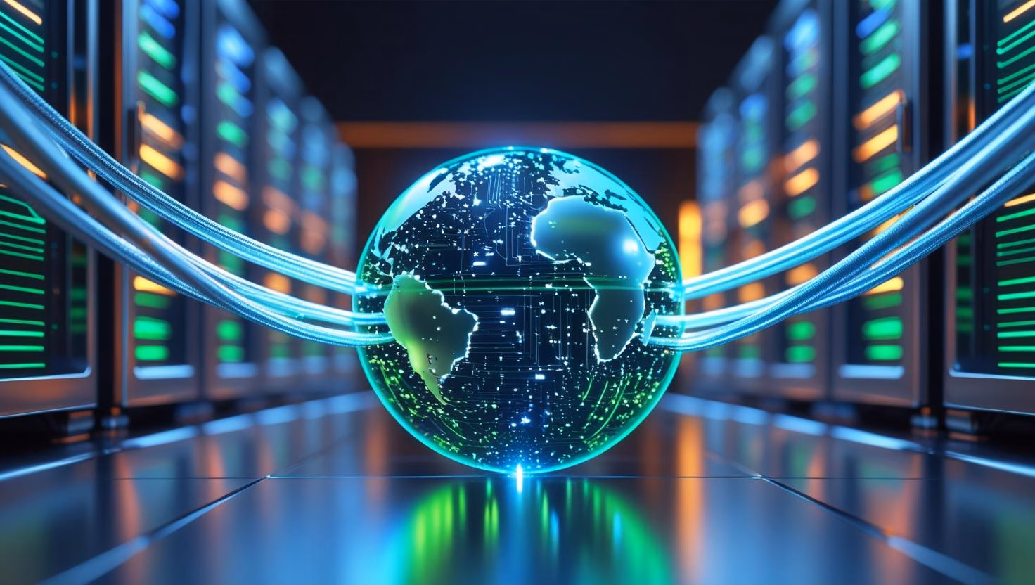 Illustration of domain registration and web hosting services offered by Syntek.Pro